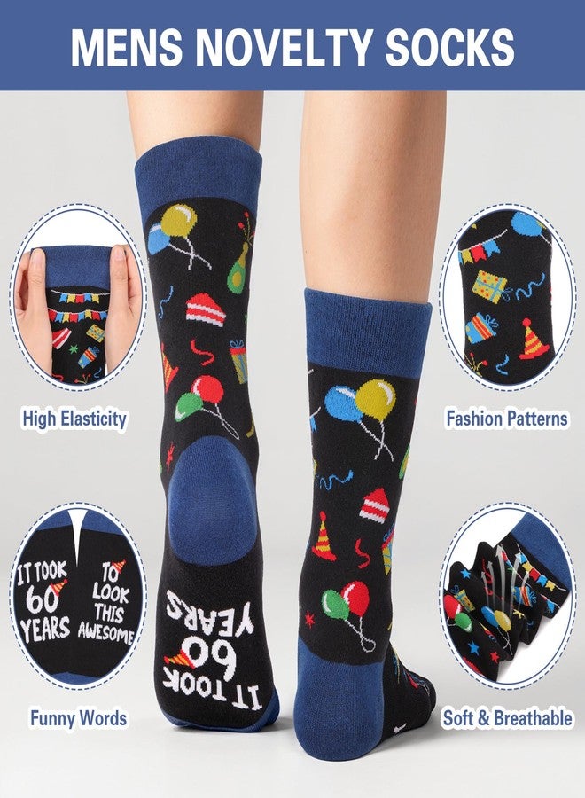 AGIFTMIND Mens Funny Novelty Socks, 60th Birthday Gifts for Him Grandpa Husband, Dad Gifts from Daughter (US, Alpha, One Size, Regular, Regular, 60th-BlackBlue) - Image 3